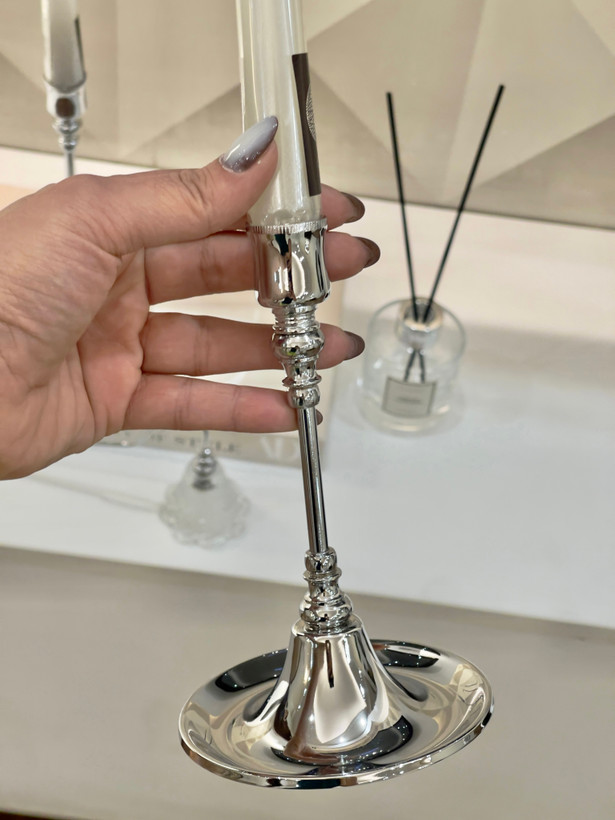 ست شمعدان برنجی روکش کروم ارتفاع ۱۵ و ۱۸ سانت